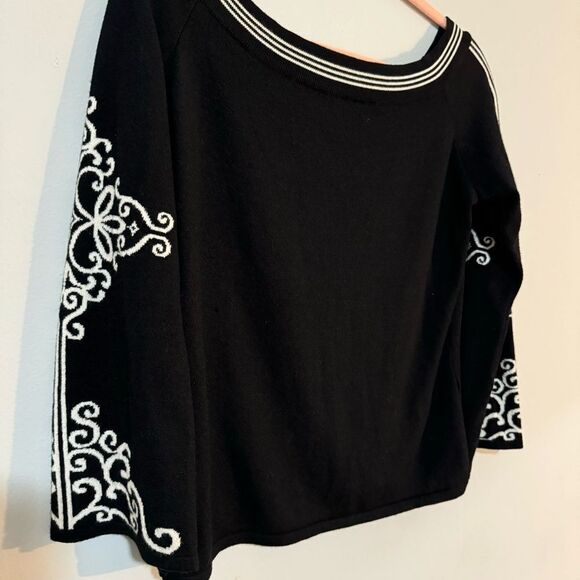 Bette Paige Vintage Silk Blend Black & White Off Shoulder Sweater XL - Picture 2 of 7